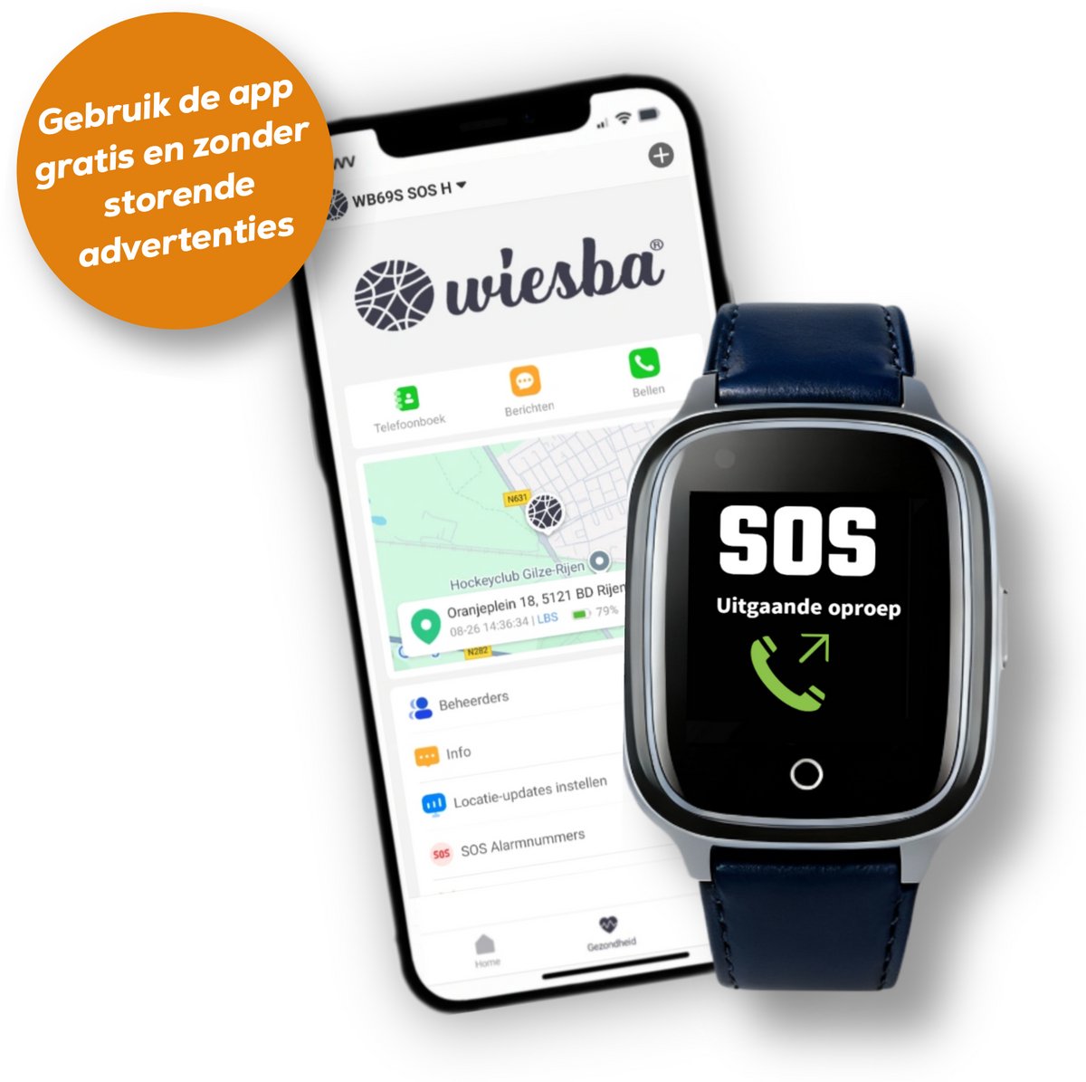 Wiesba WB34S - GPS Horloge Senior - Smartwatch voor Ouderen - Persoonlijke alarmen - alarm horloge ouderen - GPS Horloge Alzheimer - Valdetectie - Personenalarmering met SOS knop Alarmknop - Blauw