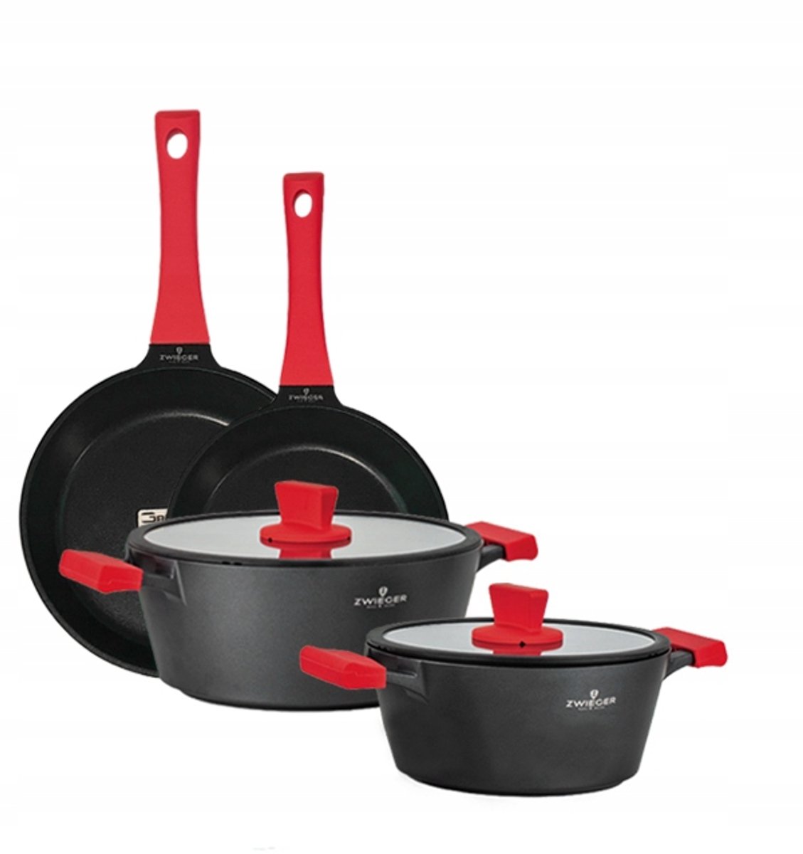 Zwieger Obsidiaan Pannenset met Deksel - 4 Delig - Ø 24/28cm - Inductie