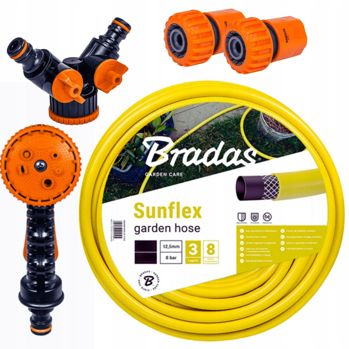 Tuinslang 30m 1/2" met spuitpistool, 2 koppelingen en een splitter