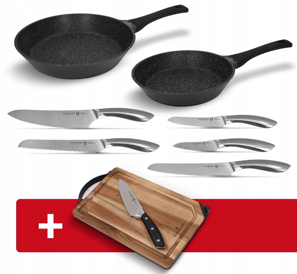 Zwieger Black Stone Pannenset & Messenset met Plank & Slijper