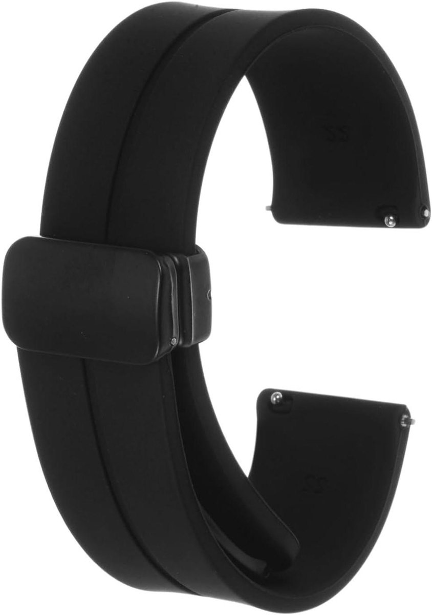 Magnetisch horlogebandje van siliconen met snelsluiting en waterdichte reserveband voor heren en dames, 22mm breed, zwart metaal