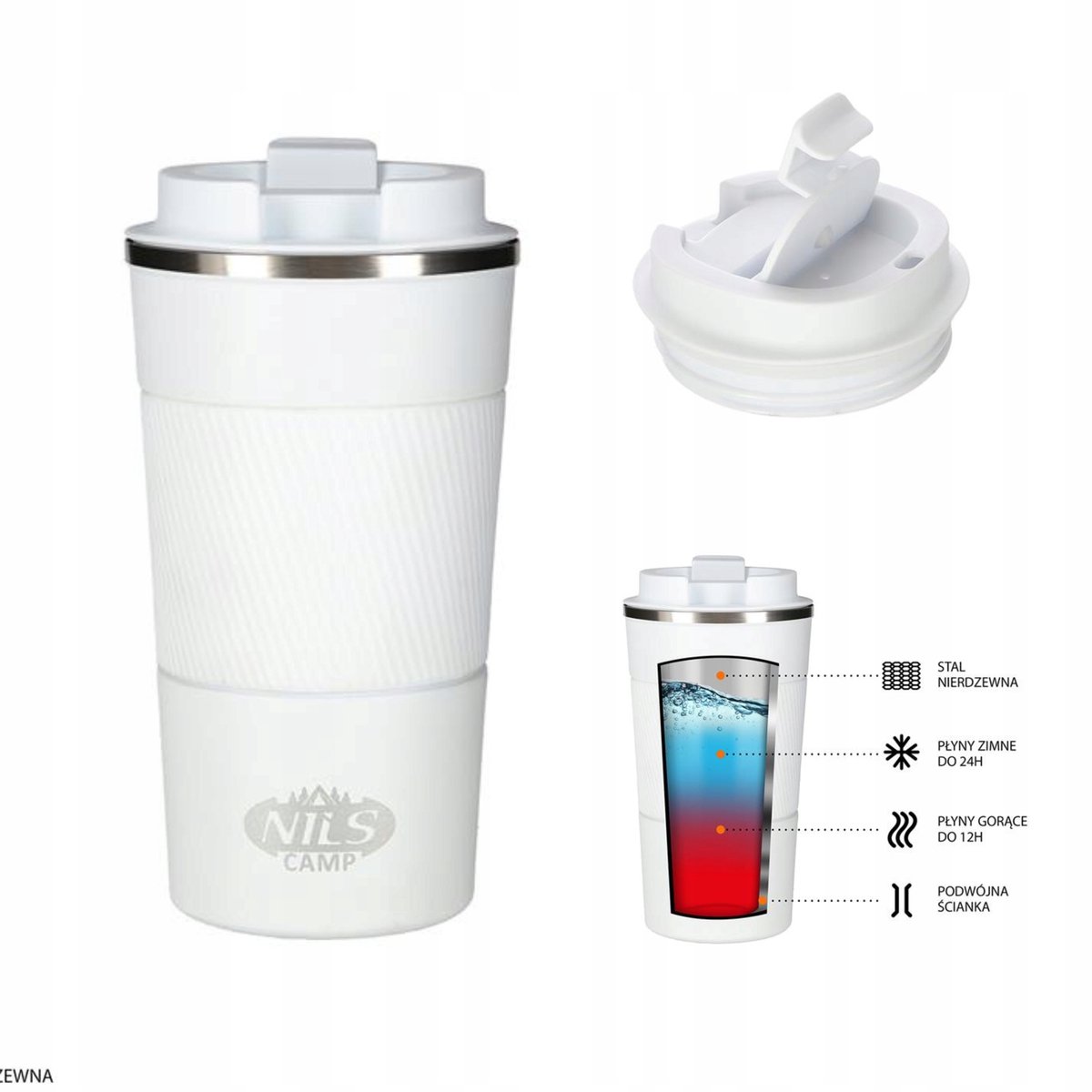 Nils NCC09 Thermosbeker Wit 510ml - RVS met Rubberen Grip