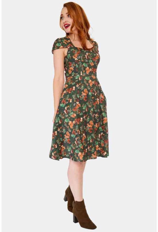 Voodoo Vixen - Robe évasée à imprimé Woodland - L - Vert