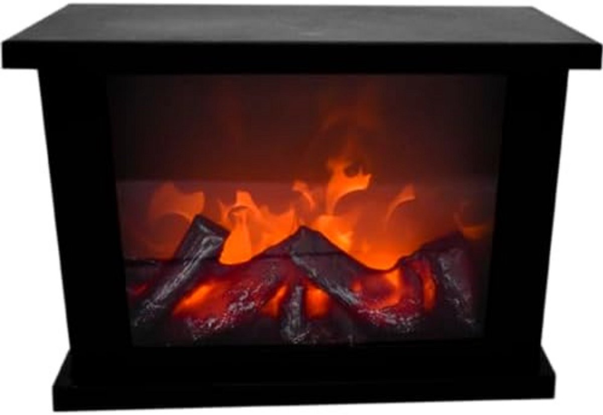 Elektrische Sfeerhaard - LED Open Haard - Vrijstaand Haardvuur - Decoratieve Haard - Compacte Tafelhaard - Moderne Haard Met Vlameffect - Batterij Aangedreven - Rookloos - Zwart - Metaal en Kunststof - 29 cm Hoog - Voor Binnengebruik