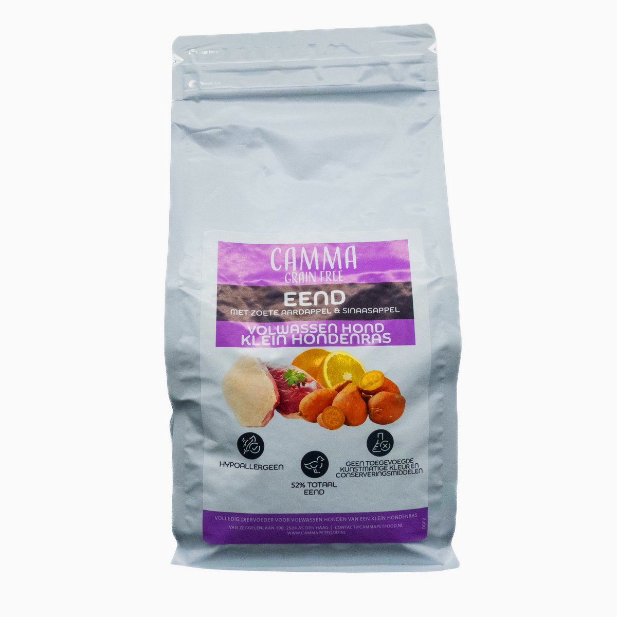 Camma Graanvrij Eend met Zoete Aardappel & Sinaasappel - Volwassen Hond Klein Hondenras 2 kg