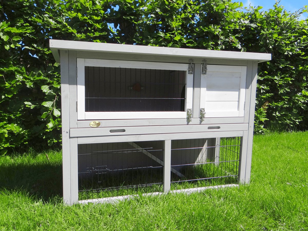 Konijnenhok – dierenverblijf – KT11 Arjen – buitenhok – buitenverblijf – voor buiten – hout – met lade – grijs/wit – konijn – met ren – nachthok – opklapbaar dak – goedkoop – voordeel – 111 x 45 x 78 cm Konijnenhok – dierenverblijf – KT11 Arjen – buitenhok – buitenverblijf – voor buiten – hout – met lade – grijs/wit – konijn – met ren – nachthok – opklapbaar dak – goedkoop – voordeel – 111 x 45 x 78 cm