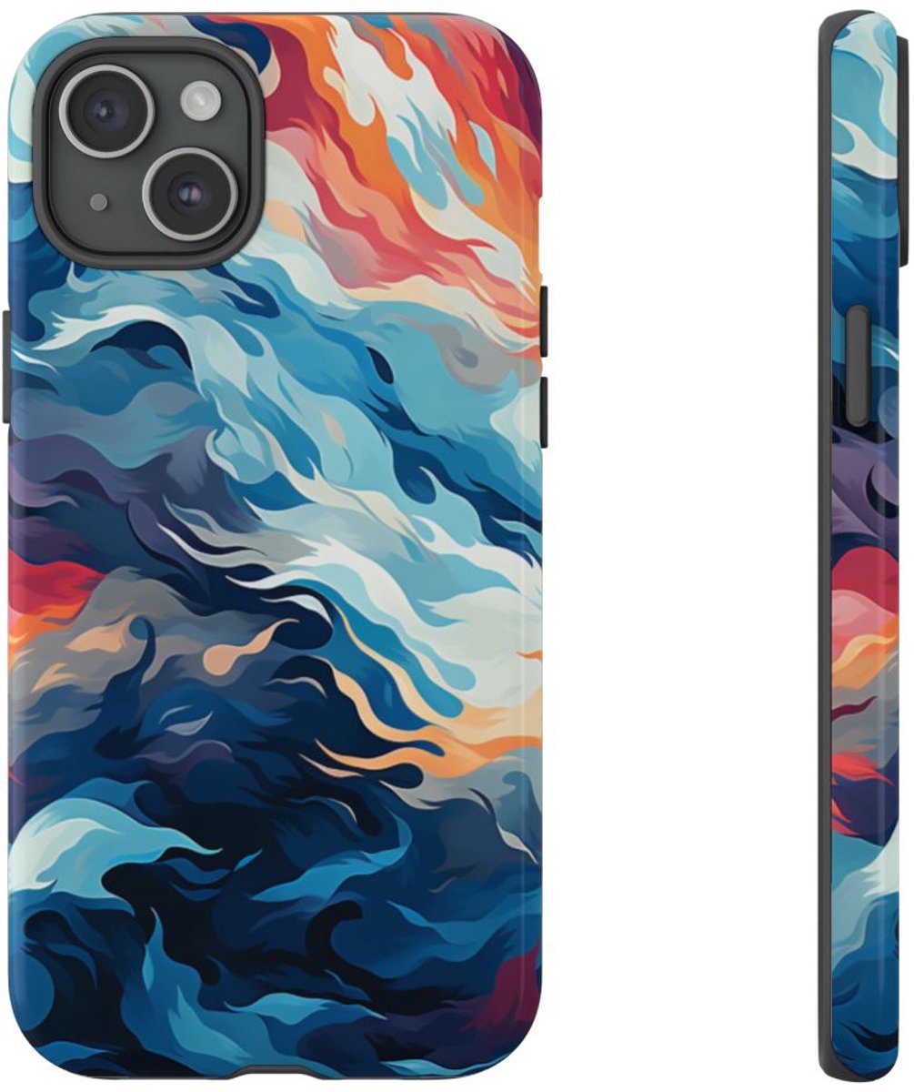 Abstracte Oceaangolven met Vurige Kleuren – Telefoonhoesje Geschikt voor iPhone 15 Plus