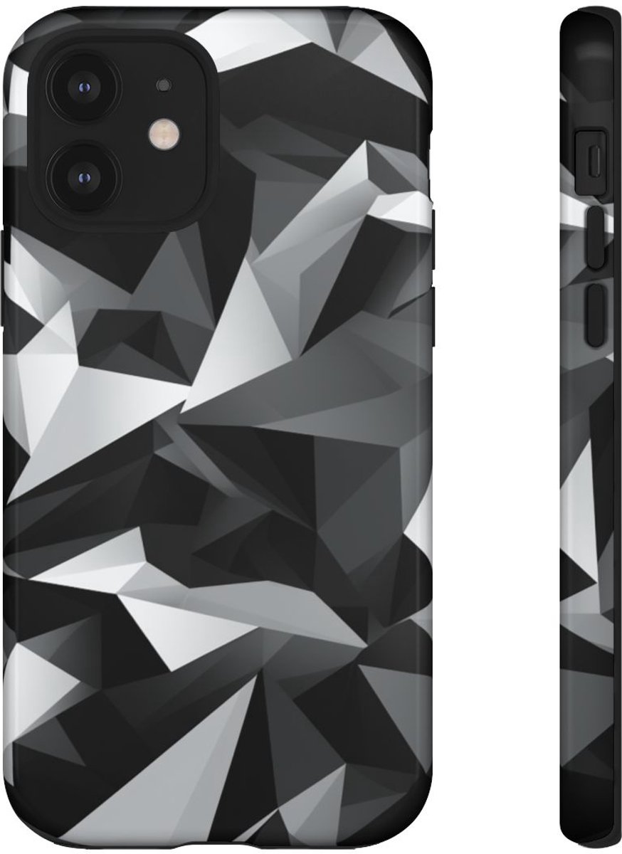 Zwart-Grijs Geometrisch Abstract Patroon – Telefoonhoesje Geschikt voor iPhone 12