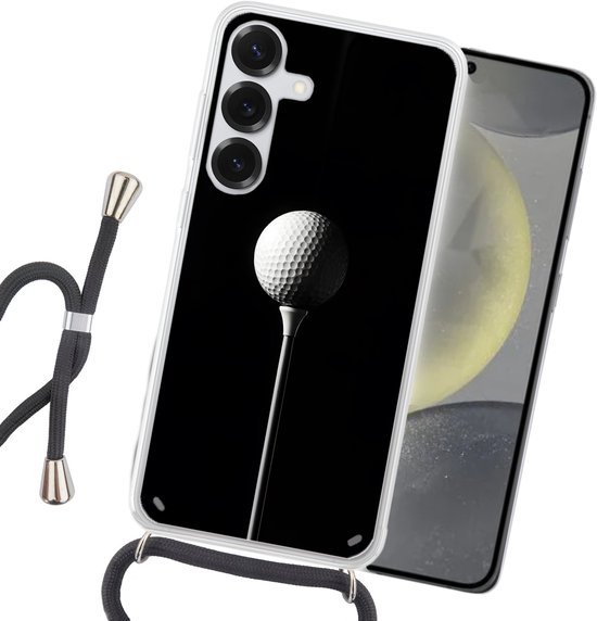 Telefoonhoesje Geschikt voor Samsung Galaxy S25 Plus - Golfbal - Minimalistisch - Wit - Siliconen - Crossbody - Backcover met Koord - Telefoonhoesje met koord - Hoesje met touw Telefoonhoesje