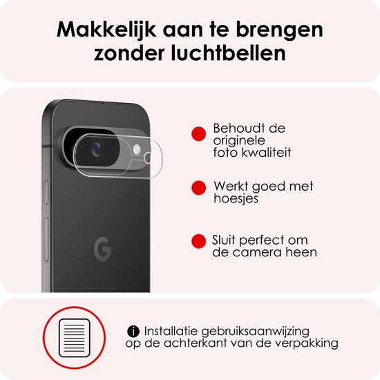 Dunne, transparante screenprotector die makkelijk aan te brengen is zonder luchtbellen, behoudt fotokwaliteit en past op de camera.