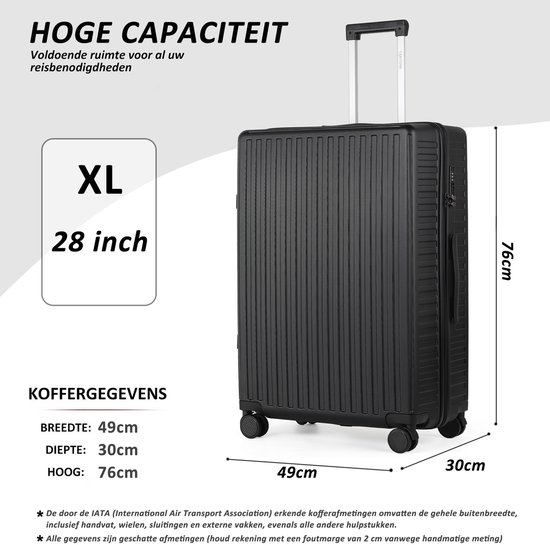 TAN.TOMI Reiskoffer groot 76x49x30 - 100L - Spinner wielen - Lichtgewicht - TSA Slot -zwart