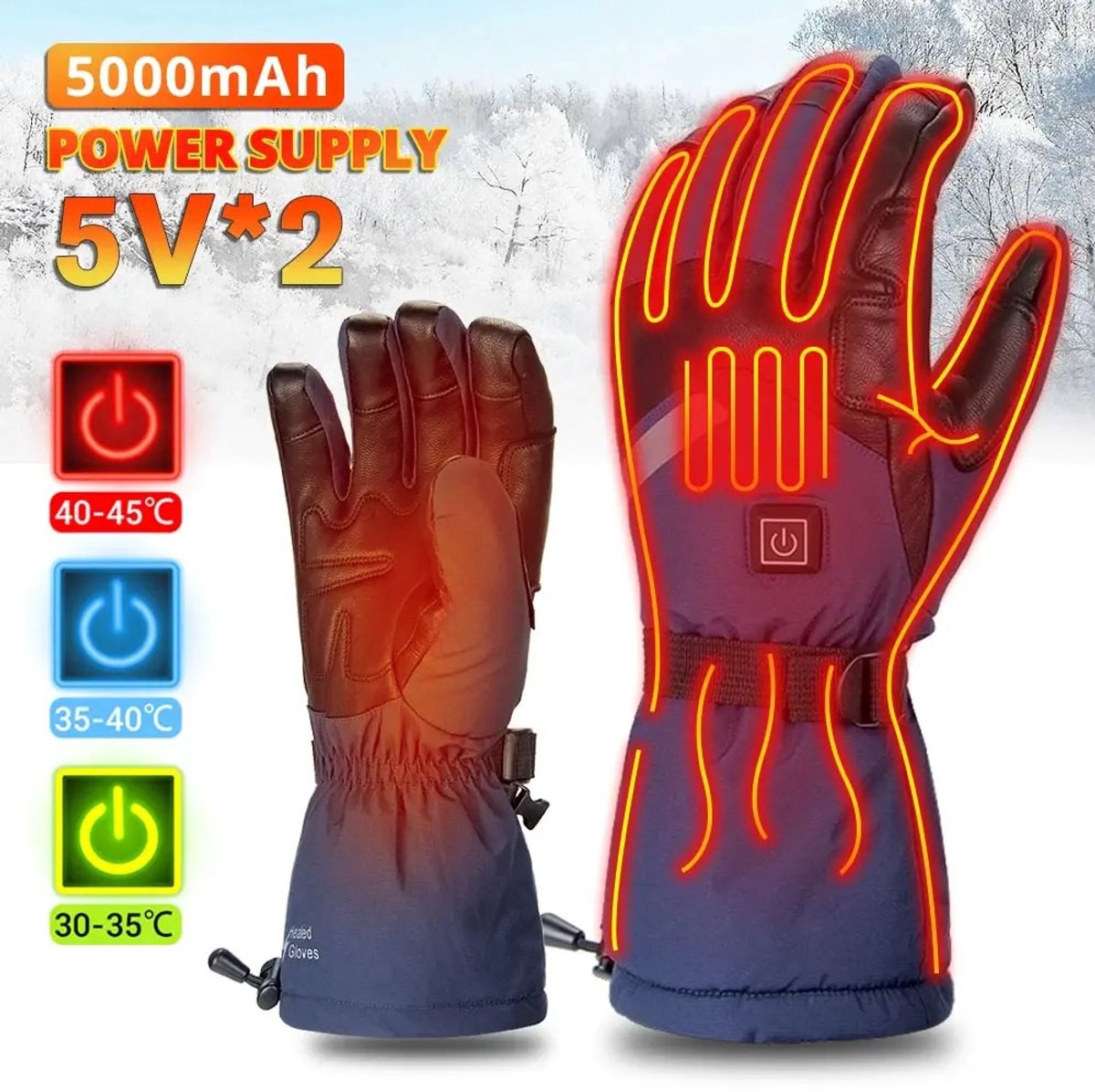 Elektrische Verwarmde Handschoenen Winter – Oplaadbare Waterdichte Thermo Handschoenen voor Skiën Snowboarden Jagen Vissen & Buitenactiviteiten – Warme Handschoenen Tegen Koude Handen Blauw
