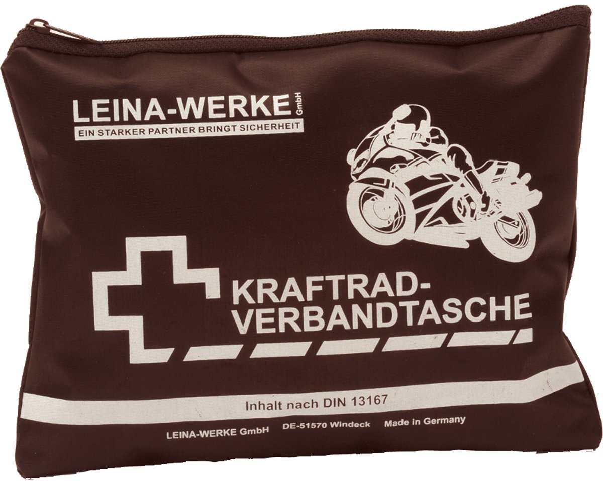 LEINA-WERKE motorfiets-verbandtrommel, DIN 13167 inhoud, zwart