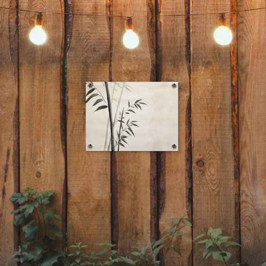 Affiche de jardin 40x30 cm - Décoration de jardin Japandi - Bamboe - Beige - Affiche pour le jardin - Décoration extérieure - Tableau de jardin clôture - Décoration murale en tissu de jardin - Décoration murale en tissu de balcon