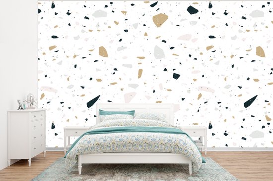 Behang - Fotobehang Terrazzo - Patroon - Wit - Neutraal - Breedte 320 cm x hoogte 240 cm