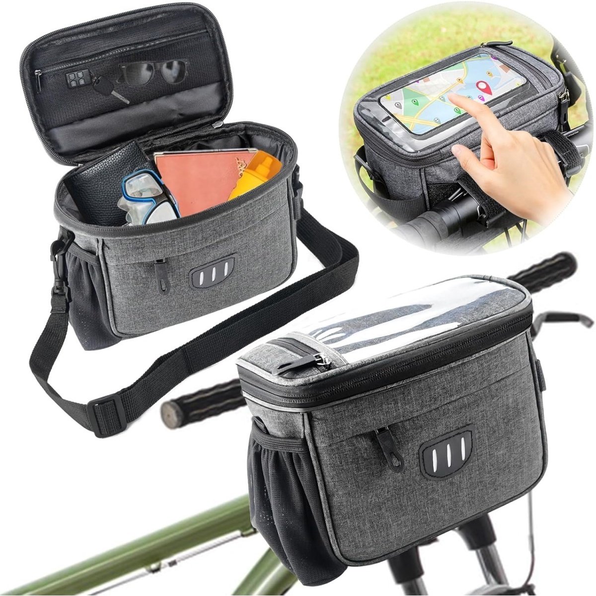 EXCITAT Fietstas - Opvouwbare stuurtas - Geschikt voor de meeste soorten fietsen, mountainbikes en motoren - 22*17cm - Zwart
