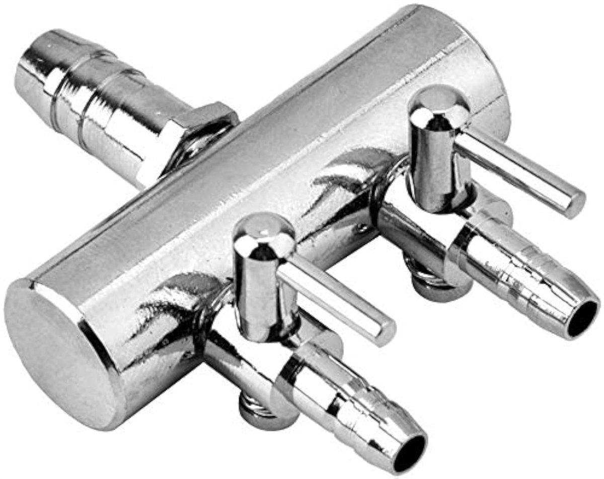 RVS Aquarium Luftverteiler mit Regelventil – Edelstahl Luftregler für Aquarium, Teich & Aquakultur, Präzise Luftstromkontrolle, Robust & Langlebig