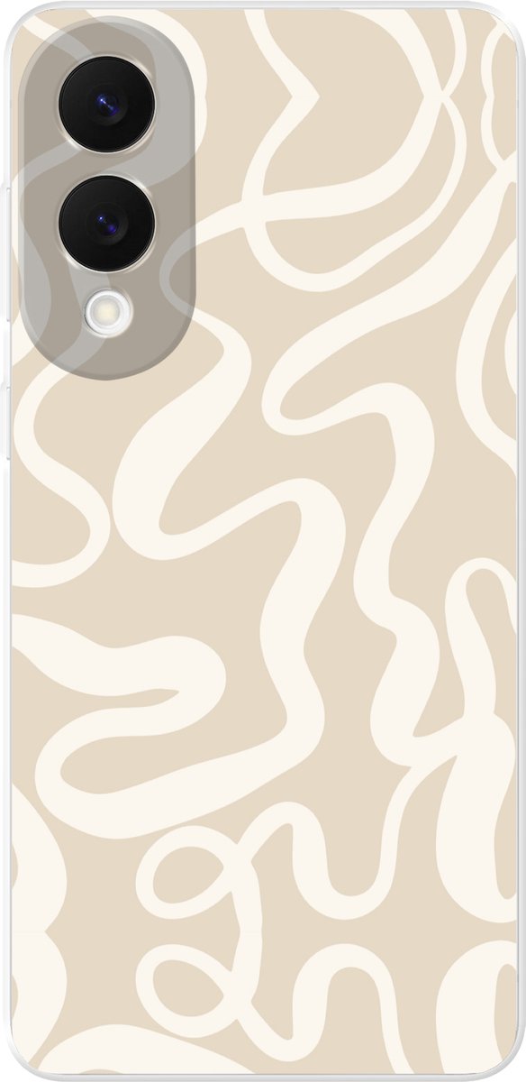 Telefoonhoesje Geschikt voor Samsung Galaxy S25 Edge hoesje - Lijnen - Abstract - Beige - Wit - Minimalistisch - Siliconen Telefoonhoesje Telefoonhoesje