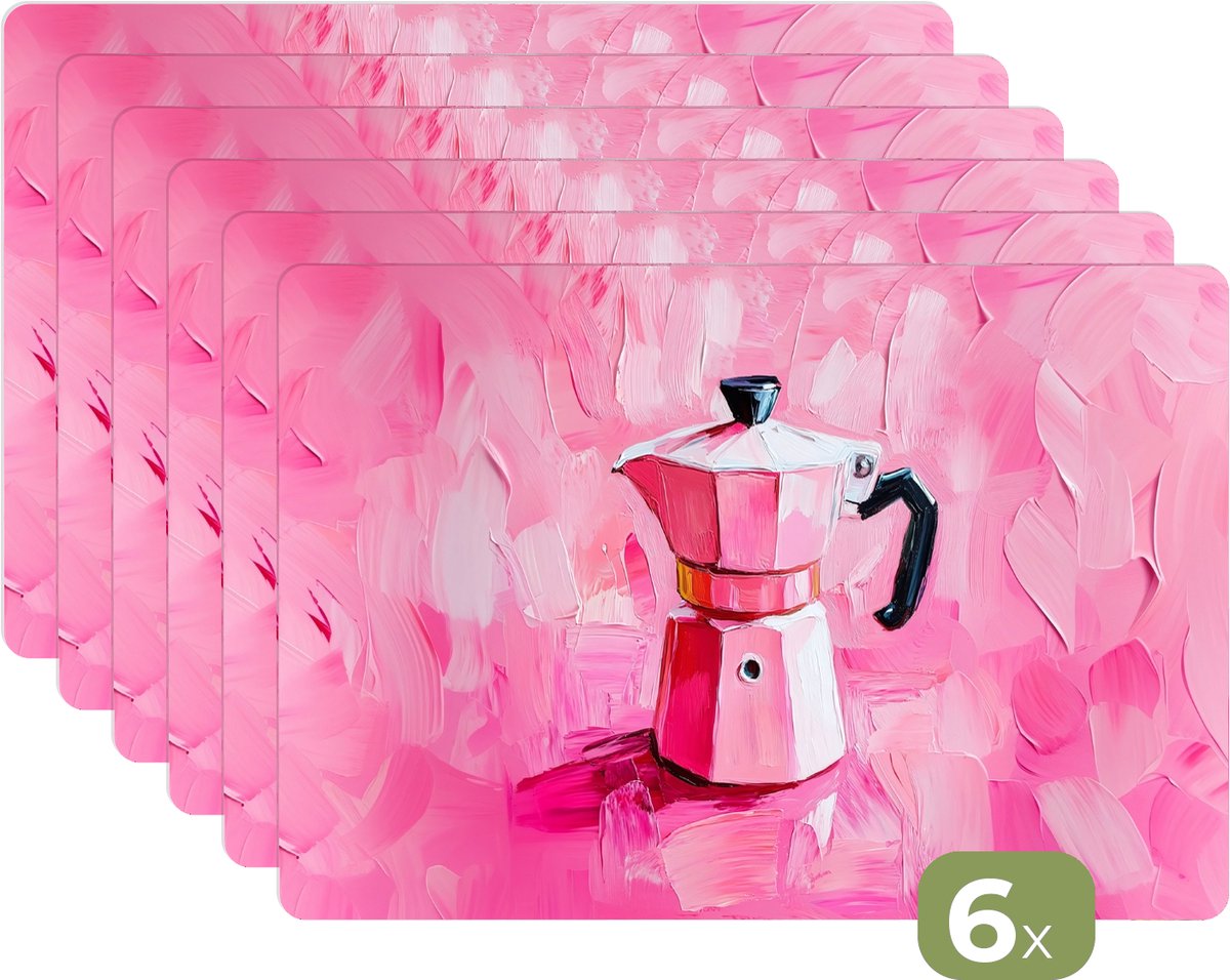 Placemats - 6 stuks - 45x30 cm - Placemat kunststof - Roze - Verf - Coffee - Borden onderleggers - Decoratie voor op tafel - Keuken tafeldecoratie accessoires - Vinyl onderlegger - Tafelversiering