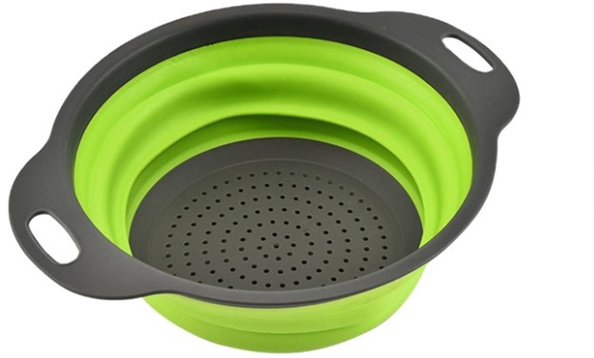 Go Go Gadget - Opvouwbaar Vergiet - Inklapbare vergiet - Ruimte besparend - Kampeer tool - Keuken gadget - Groen/Grijs - 20cm - 1 stuk