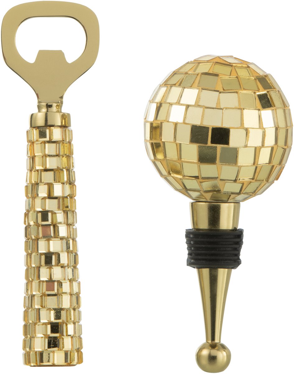 J-Line flesopener + flessenstopper Mozaïek - glas - goud - doos van 4