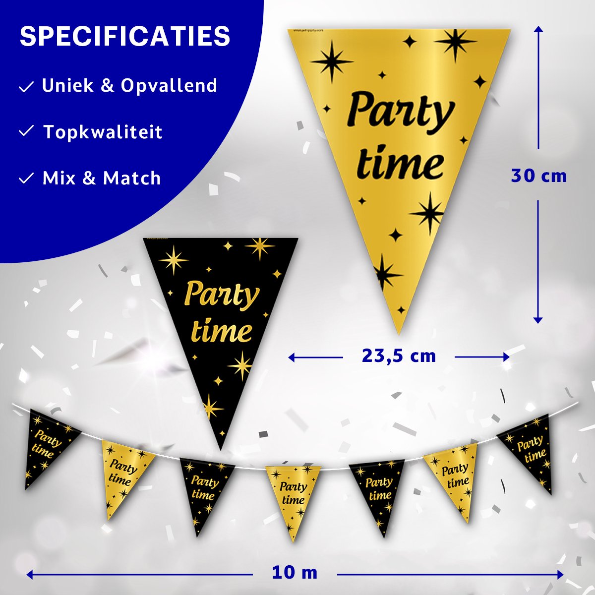BTH - Slingers - Party Time - Goud en Zwart - Slingers Verjaardag - Vlaggenlijn - Verjaardag Versiering - Verjaardag - 1X — afbeelding 2