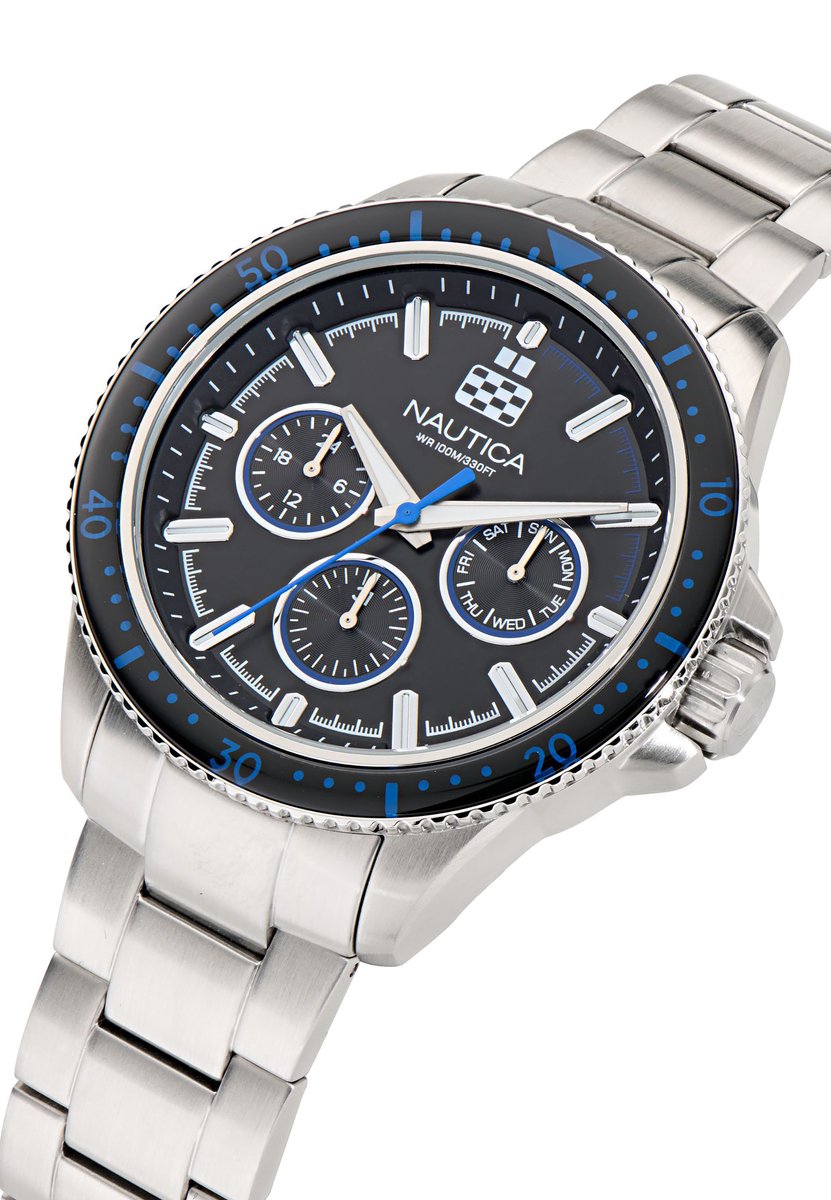 Nautica Nct Windrose Kwarts Analoog Horloge Zilveren Toon Case: 100% Stainless Steel | Armband: 100% Stainless Steel 46 mm NAPWRF407