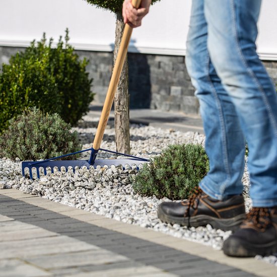 KADAX hark, steenhark, tuinhark van staal, platte hark met versterkte kop, tuingereedschap voor het verzamelen van stenen (met houten steel) van KADAX — afbeelding 2