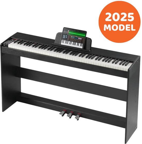 Fubzz Digitale Piano - Elektrische Piano 88 Toetsen - Volledig Gewogen - Met Standaard En 3 Pedalen - 200 Tones - Bluetooth & MIDI - Inclusief Bank