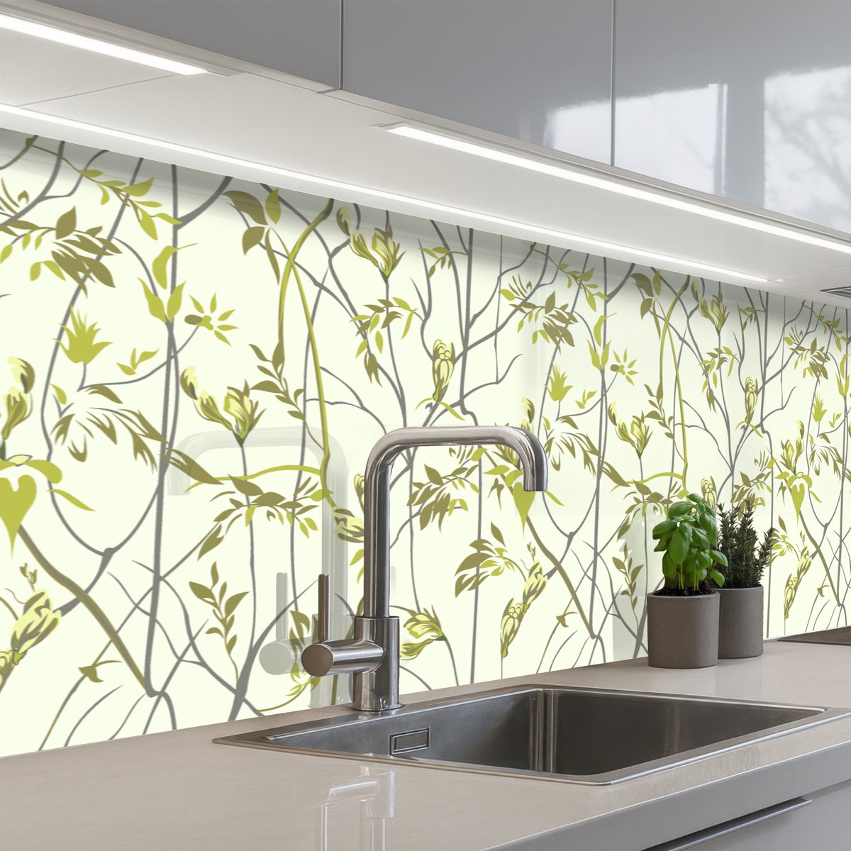 Keuken achterwand 250x80 cm - Spatscherm zelfklevend Patroon - Jungle - Planten - Muurbeschermer - Spatwand fornuis