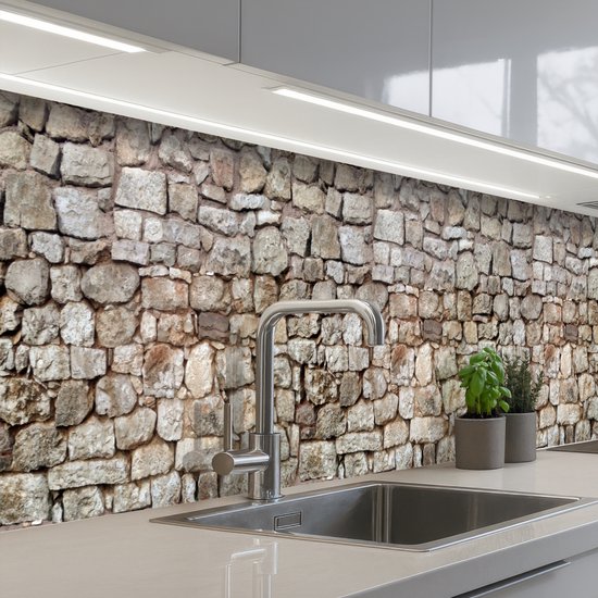 Keuken achterwand 200x80 cm - Spatscherm zelfklevend Ruw - Stenen - Muur - Natuurstenen - Muurbeschermer - Spatwand fornuis