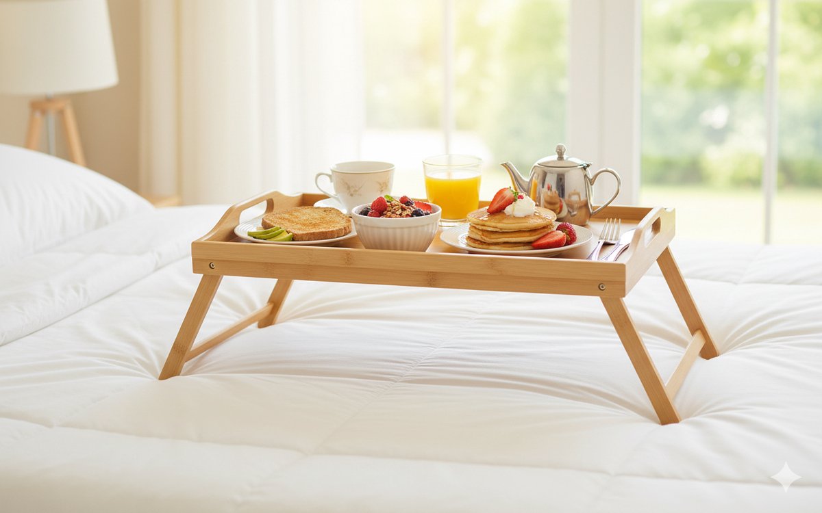Cheffinger Serveerblad - Bamboe - Inklapbare Poten - Ontbijt Op Bed Dienblad — cadeau in Koken & Dineren - foto 6