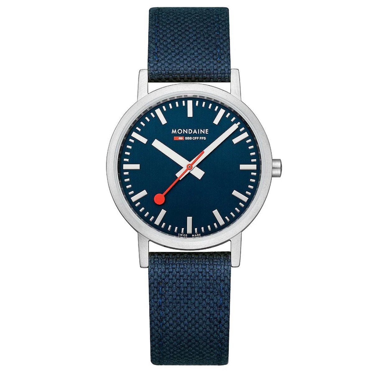 Mondaine M660.30314.40SBD Horloge - Textiel - Blauw - 36mm
