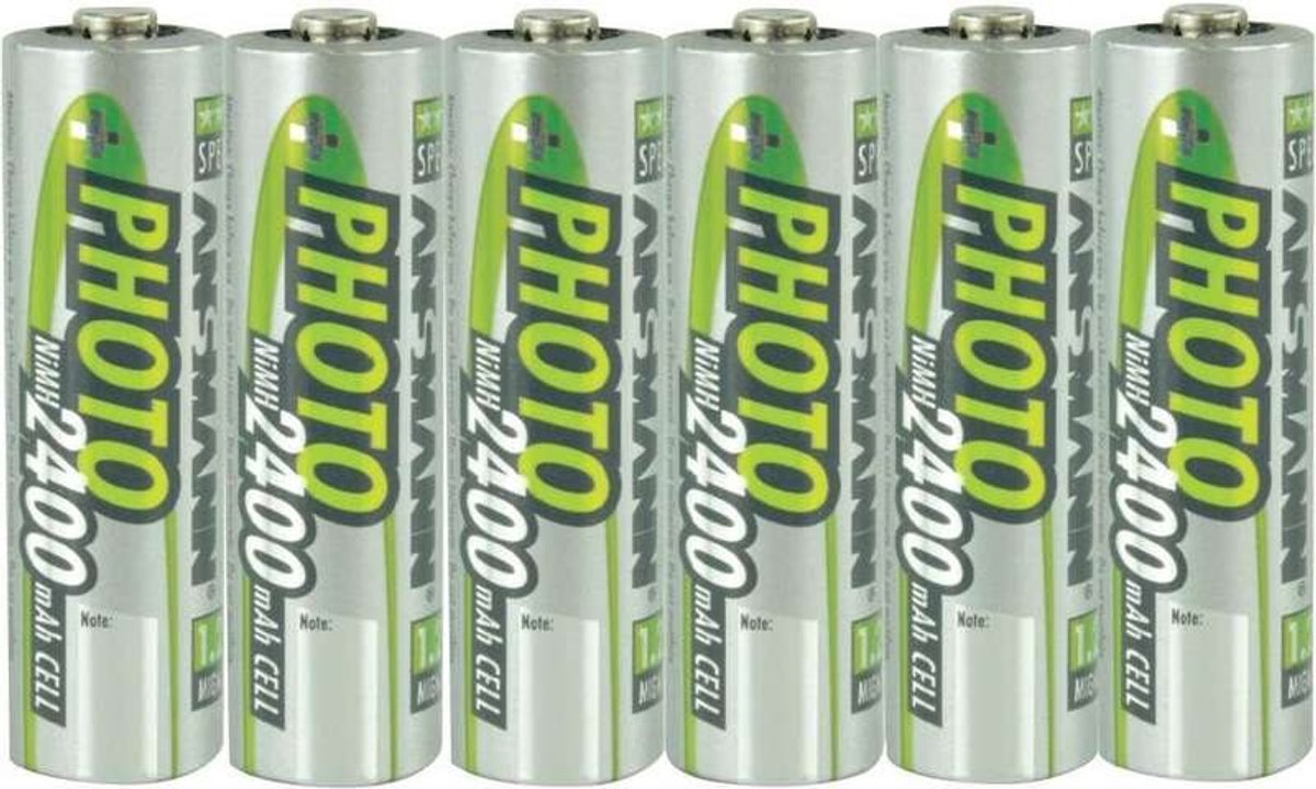 Ansmann Photo NiMH-batterij Mignon AA, 2400 mAh, 1,2 Volt, 6-pack, perfect voor digitale camera's en flitsers