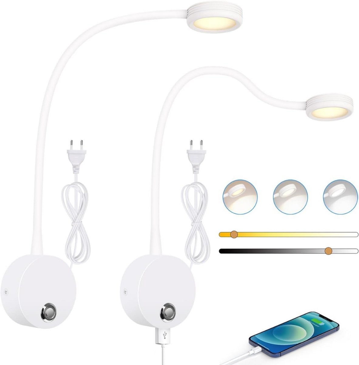 MKSS® Bedlampjes Hoofdbord - Dubbele Leeslampjes - Bedlamp Slaapkamer Volwassenen - Wit