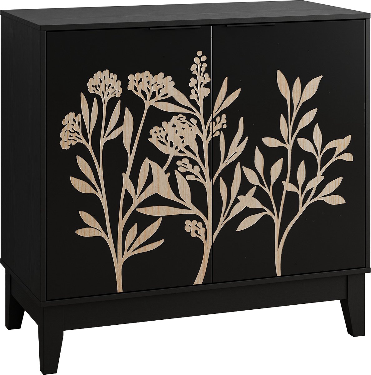 Merax Buffetkast 80 cm - Vintage Zwart - Sideboard met Bloemsnijwerk - 2 Deuren - Verstelbare Planken - Opbergkast voor Woonkamer - Keuken - Eetkamer - 80x38x76 cm