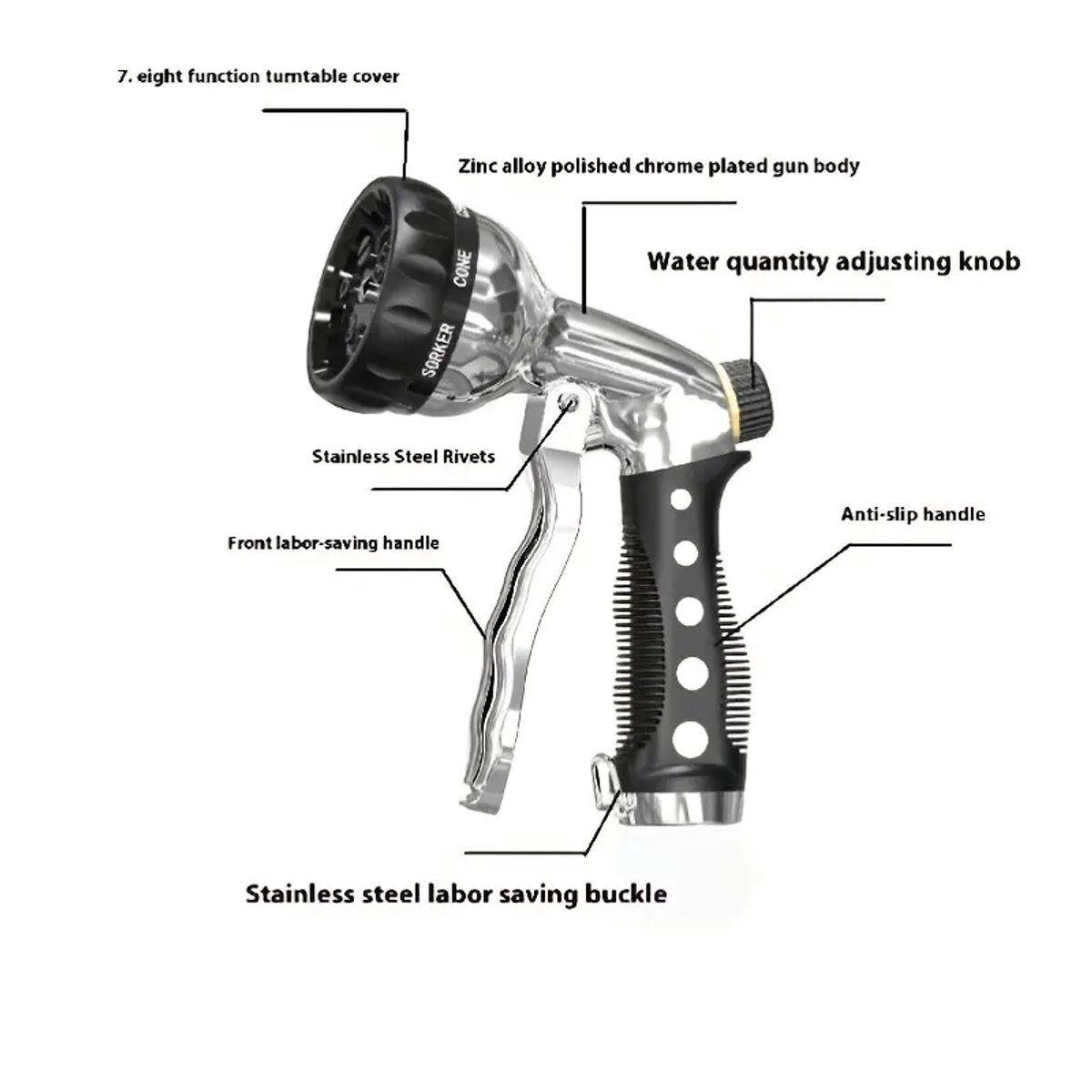 Waterslang Waterpistool Sproeikop Tuinieren Huishouden Waterpistool met 7 functies Autowassen