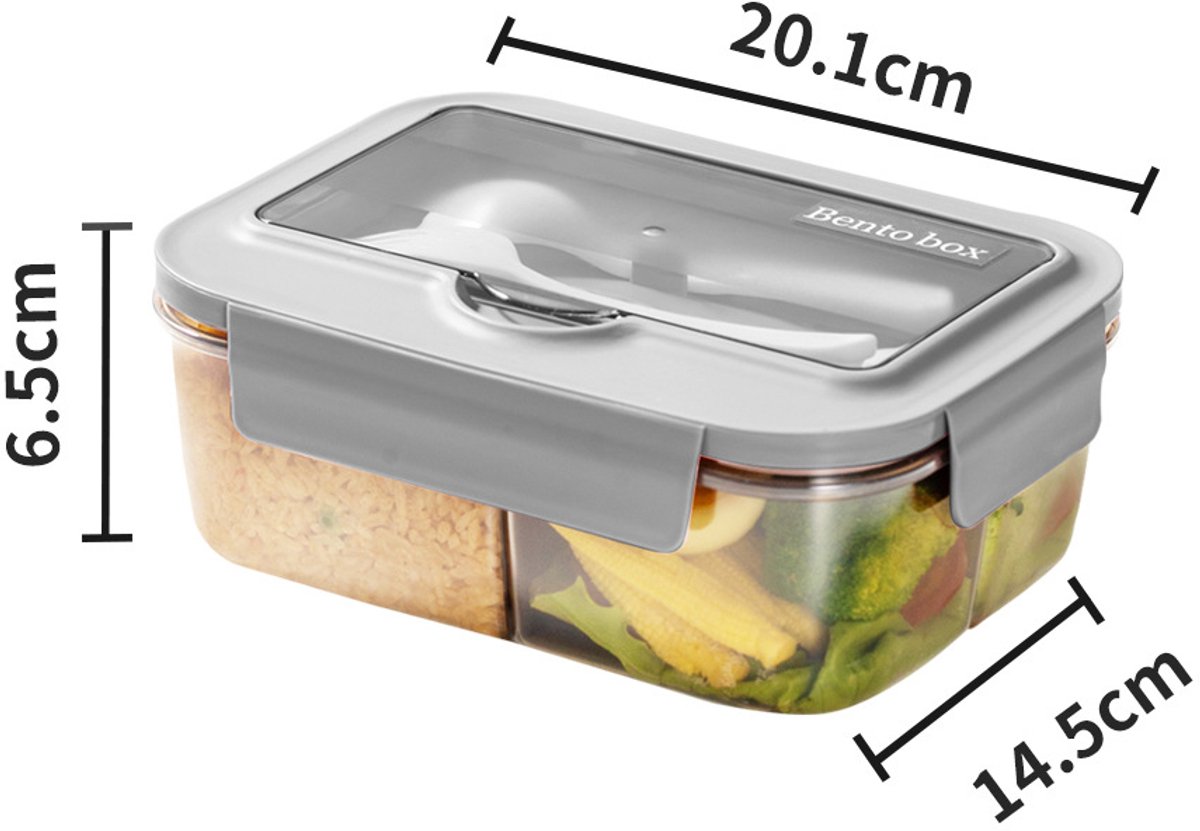 Broodtrommel - broodtrommel lunchbox volwassenen - Lunchboxen kinderen - Lunchbox met vakjes - Herbruikbare lunchbox - Boxcontainer met 2 compartimenten - Geïsoleerde - Afsluitbare - Draagbare - Kan in de magnetron worden verwarmd (grijs) — cadeau in Koken & Dineren - foto 8
