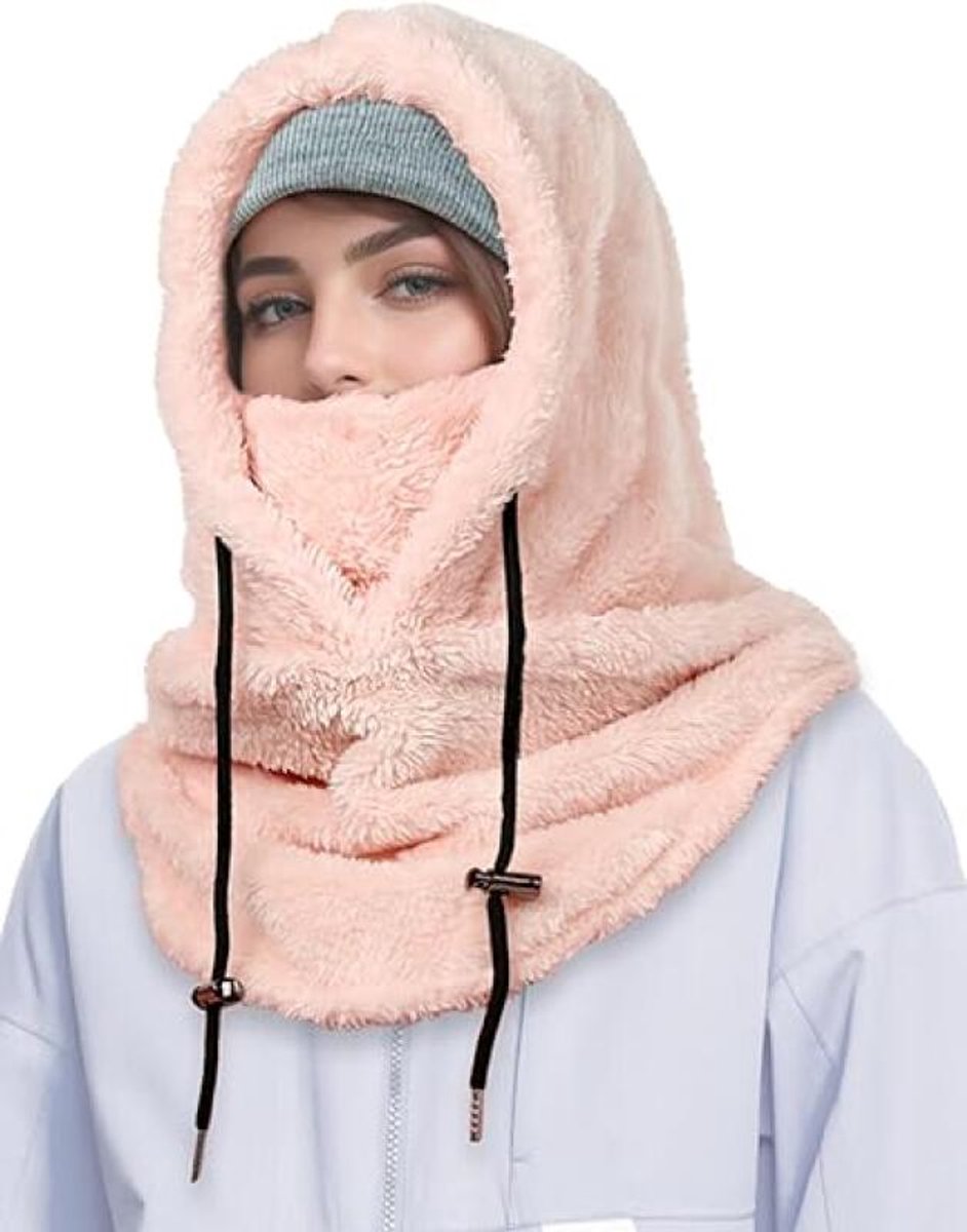 3 in 1 Beanie Mütze für Damen, winddicht, gestrickt, 3 in 1 Mütze mit Schal und Maske für Damen, Herbst und Winter, rose, Einheitsgröße