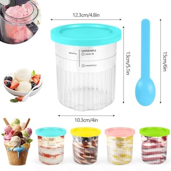 PolkaHome IJscontainerset - 4 Stuks Vriesbakken met Lepels voor Dessertbereiding van PolkaHome — afbeelding 2