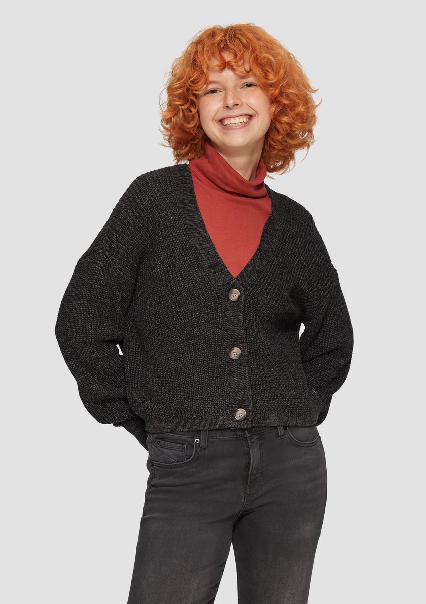 Qs Women-Cardigan--99W0 GREY/BLACK-Maat XXL