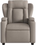 Vooraanzicht van taupe fauteuil met hoge rugleuning.