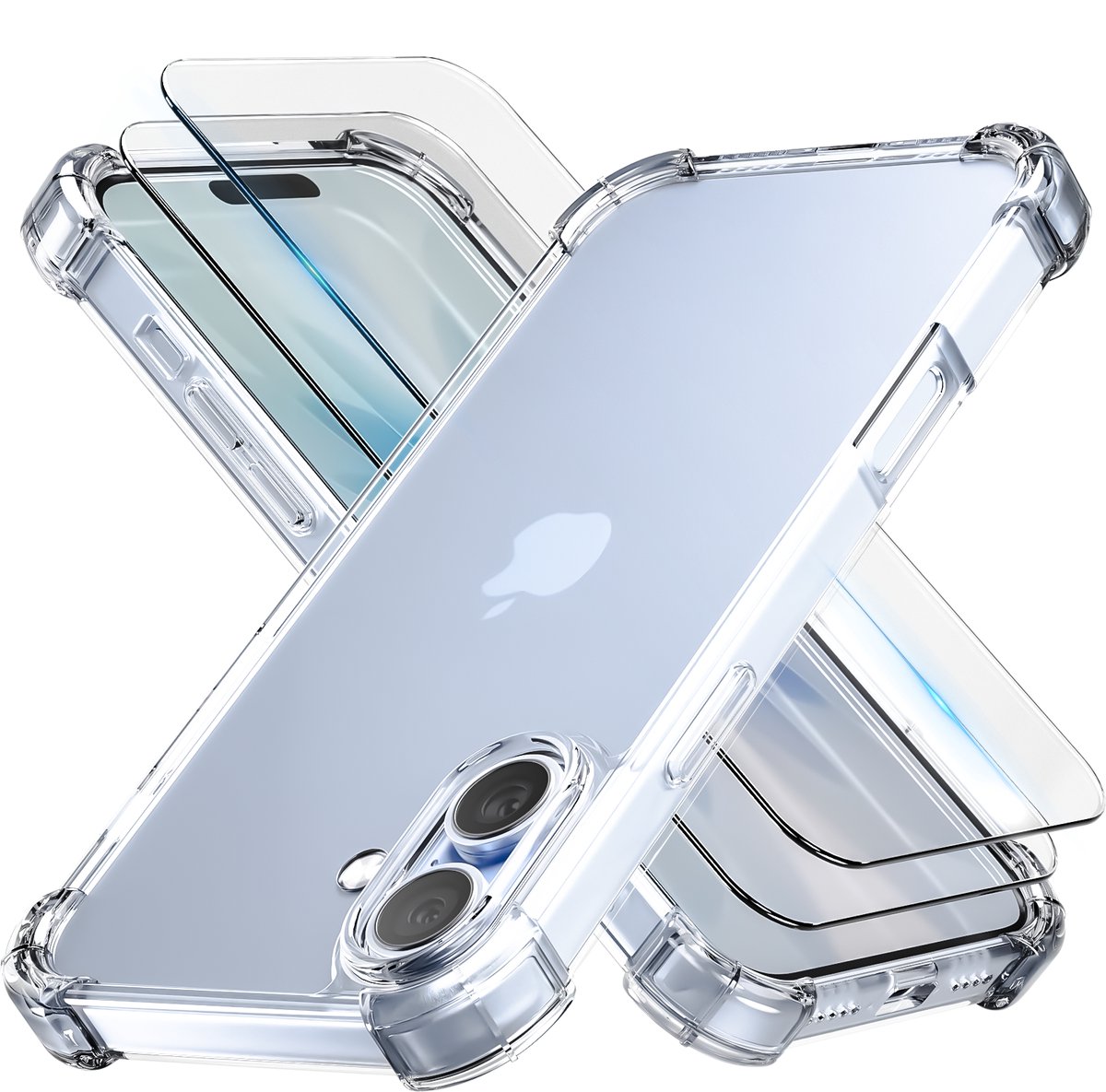 Hoesje geschikt voor iPhone 17 Transparant - 2x screenprotector - beschermglas screen protector - Anti Shock hoesje case