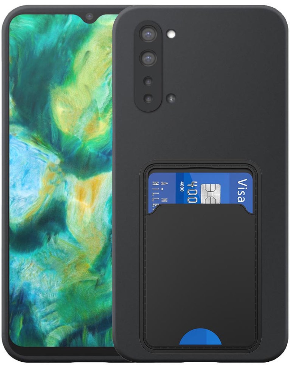 Geschikt voor Oppo Find X2 Lite Telefoonhoesje met TPU Pasjeshouder - Flexible Back Cover Case Siliconen TPU with Cardslot - Zwart - Smartphonica geschikt voor Oppo Find X2 Lite