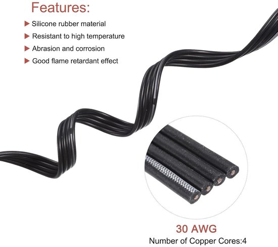 QUARKZMAN 22AWG Siliconen lintkabel, 3-polig, 22 gauge, platte kabel, flexibele siliconendraad, 10 m, zwart, vertind koperdraad voor modelvliegtuigen, modelauto's, elektrische apparaten
