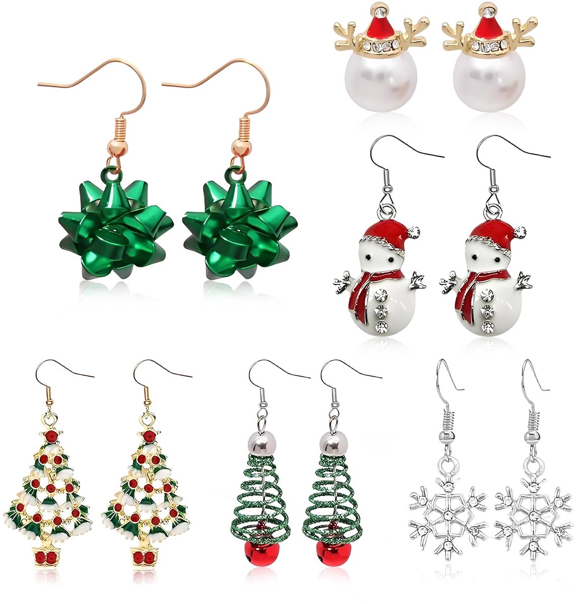 Ibenzoa® Set van 6 Paar Festieve Oorbellen voor Kerst en Andere Gelegenheden