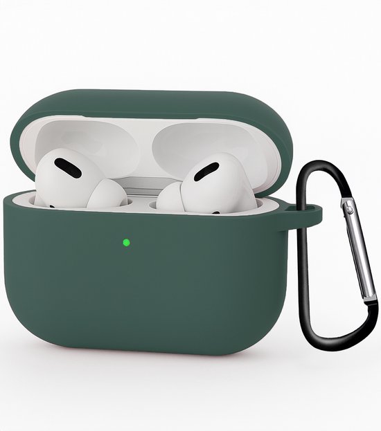 Hoesje - Geschikt voor Apple Airpods Pro 3 - met Clip - Siliconen Hoes - Silicone Case Cover - Donkergroen