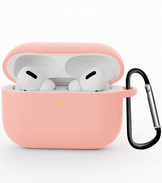 Hoesje - Geschikt voor Apple Airpods Pro 3 - Siliconen Hoes met Clip - Silicone Case Cover - Lichtroze