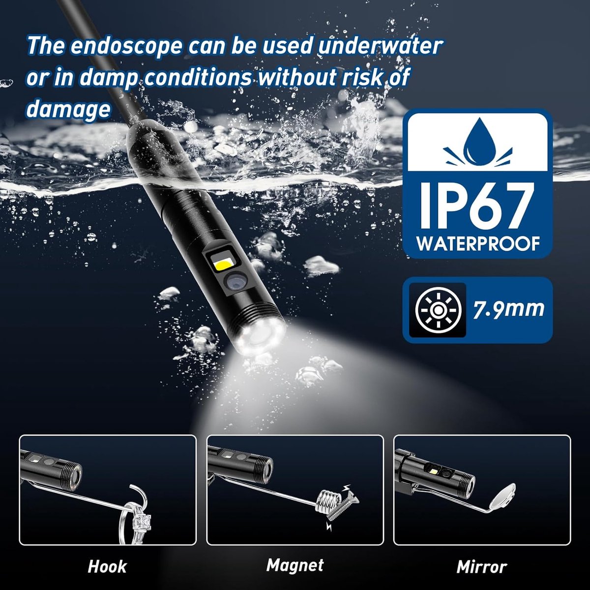 Focenat Endoskopkamera mit licht,IP68 Wasserdicht Endoskop,Endoskopkamera Handy mit 8 1 Lichtern,1920 HD Rohrkamera,Dual Lens Endoskopkamera mit Licht,für Android, iOS,Tablet