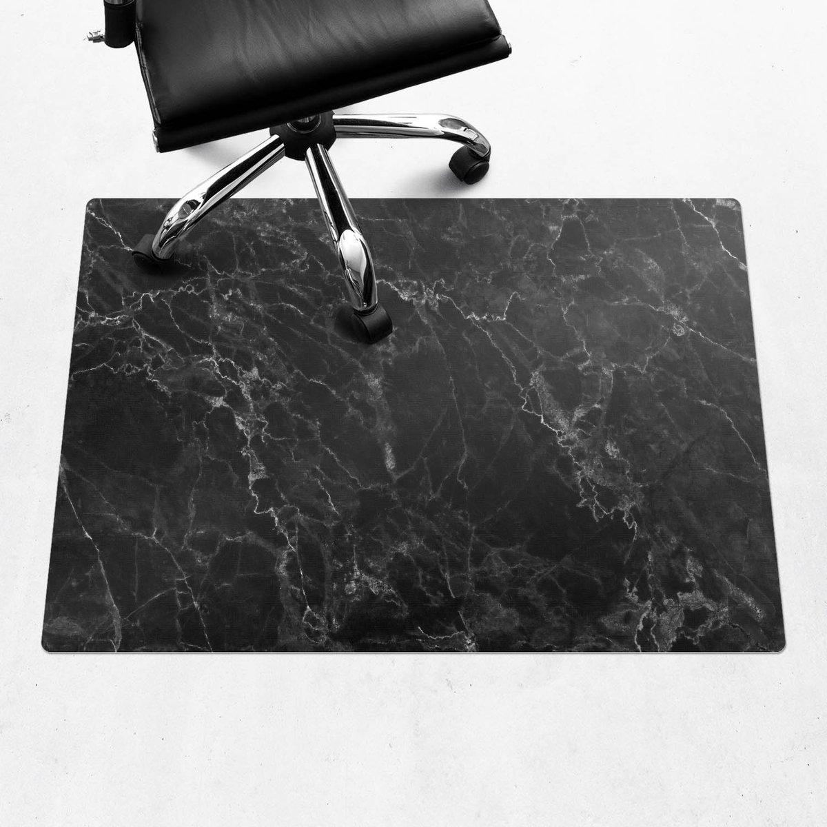 Wallfluent - Vloerbeschermer Marmeren Aderen - 100x70 cm - Zwart Bureaustoelmat - Rechthoekig - Vloerbeschermer Harde Vloer-Stoel Mat-Werkplekdecoraties - Organisch marmerpatroon